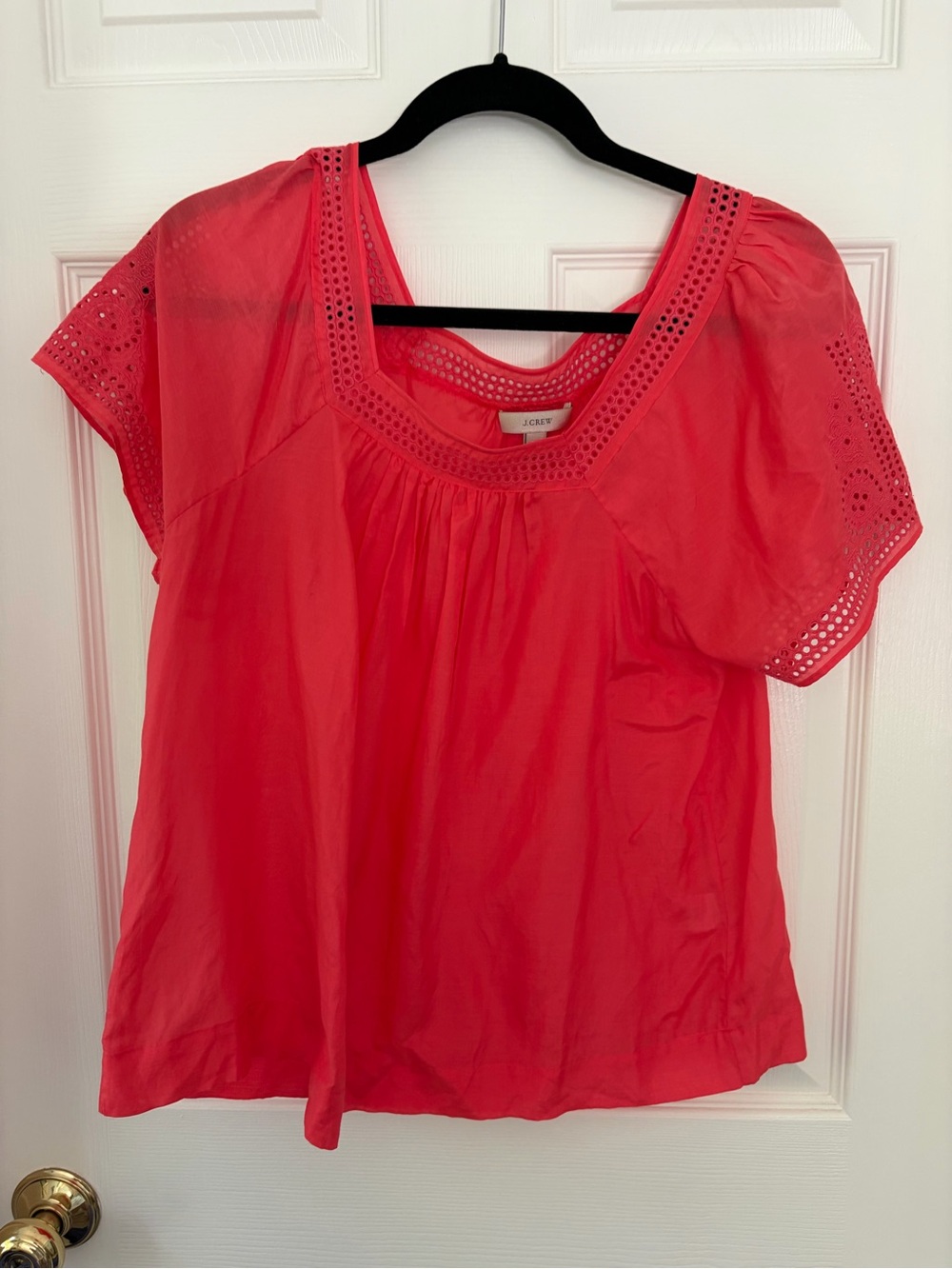 J. Crew Coral Eyelet Square-Neck Flutter Sleeve Blouse